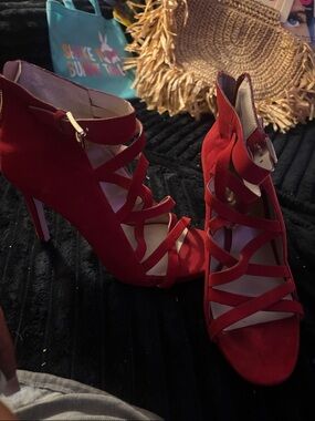 MICHAEL Michael Kors Red Strappy Suede High Heel Sandals
